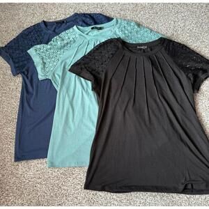 Automet 3Pk Womens Navy Blue Black Short Sleeve Lace Spring Tshirt Size Large